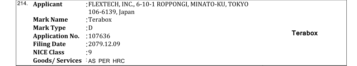 Original bulletin entry for Terabox