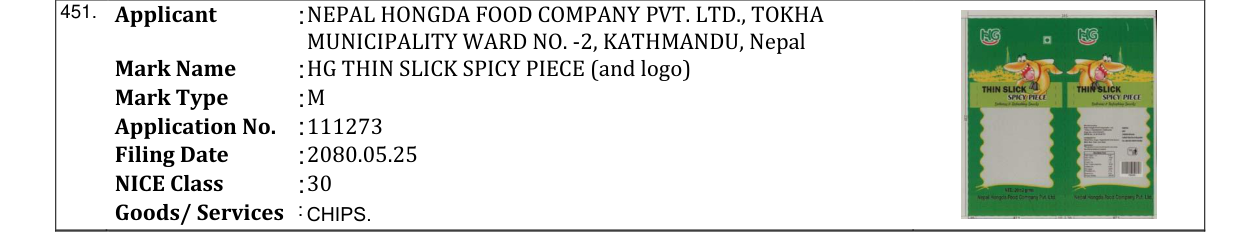 Original bulletin entry for HG THIN SLICK SPICY PIECE (and logo)