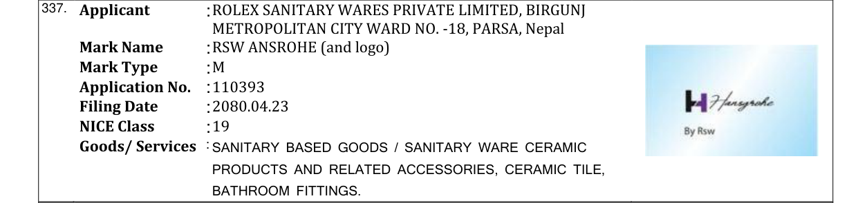Original bulletin entry for RSW ANSROHE (and logo)