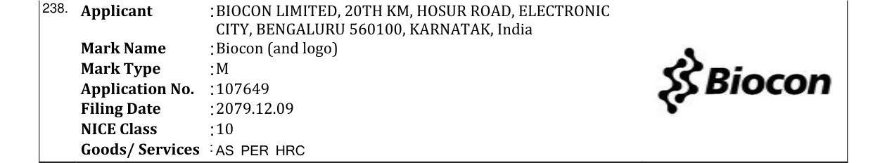 Original bulletin entry for Biocon (and logo)