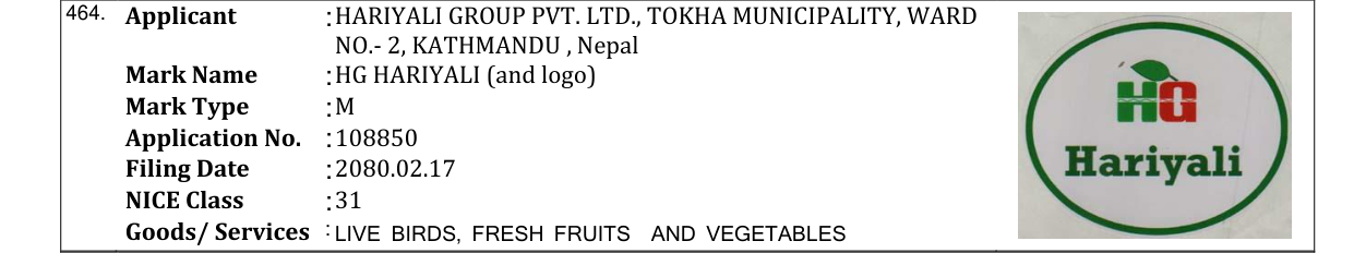 Original bulletin entry for HG HARIYALI (and logo)