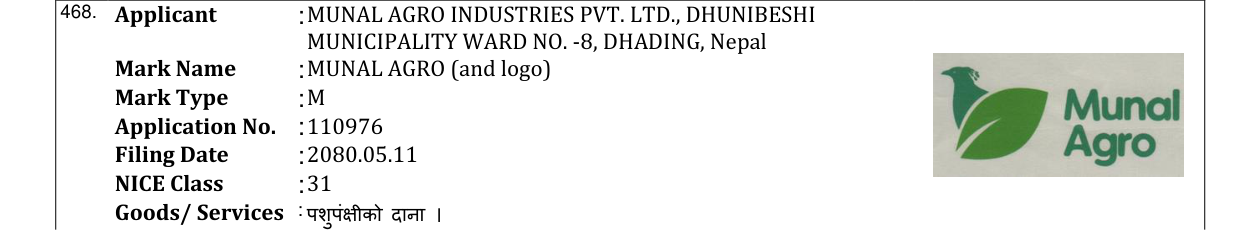 Original bulletin entry for MUNAL AGRO (and logo)