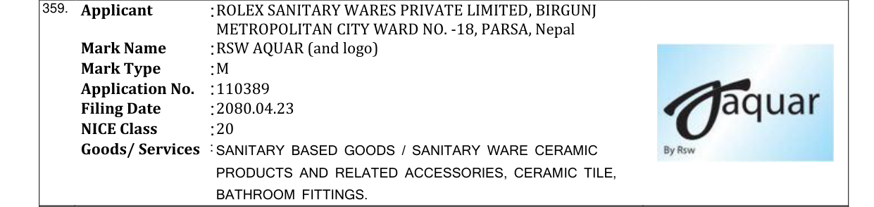 Original bulletin entry for RSW AQUAR (and logo)