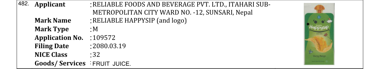 Original bulletin entry for RELIABLE HAPPYSIP (and logo)