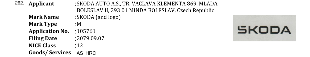 Original bulletin entry for SKODA (and logo)