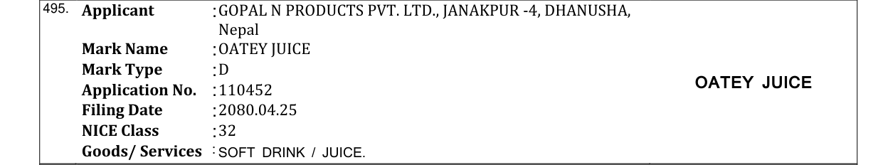 Original bulletin entry for OATEY JUICE