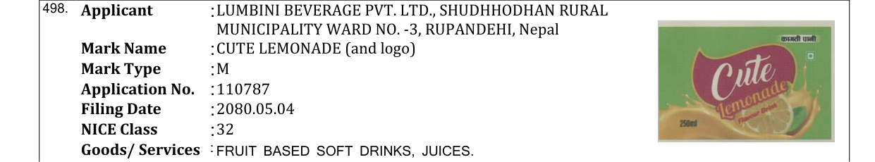 Original bulletin entry for CUTE LEMONADE (and logo)