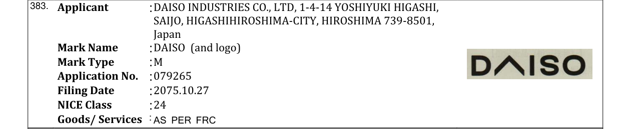 Original bulletin entry for DAISO (and logo)