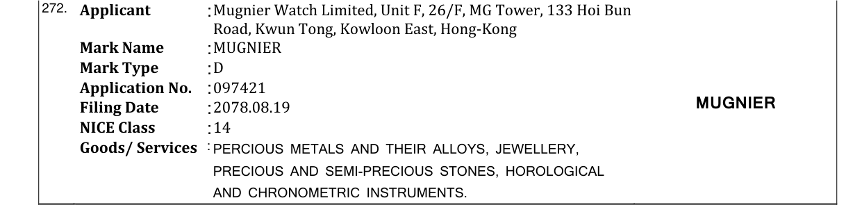 Original bulletin entry for MUGNIER