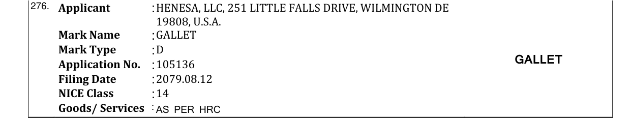 Original bulletin entry for GALLET