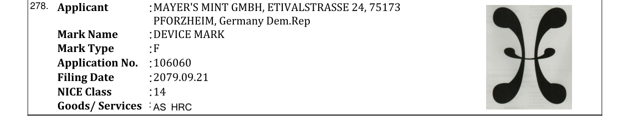 Original bulletin entry for DEVICE MARK