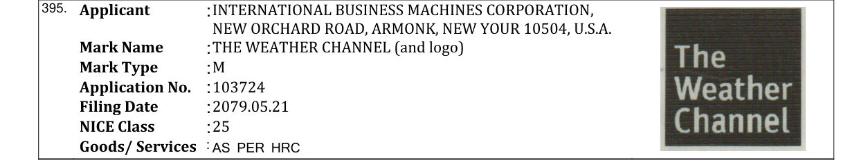 Original bulletin entry for THE WEATHER CHANNEL (and logo)
