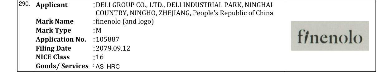 Original bulletin entry for finenolo (and logo)