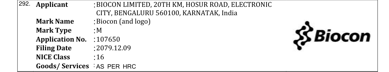 Original bulletin entry for Biocon (and logo)