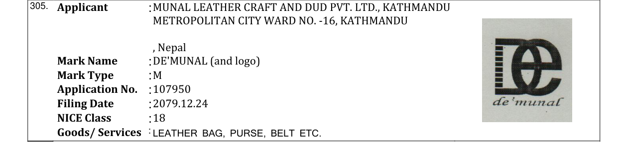 Original bulletin entry for DE'MUNAL (and logo)