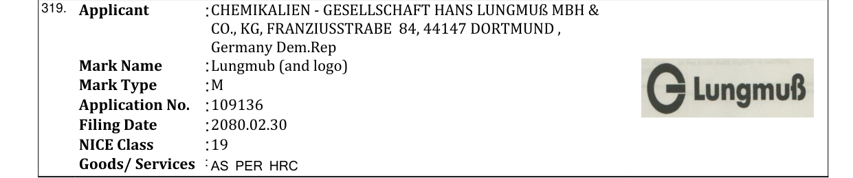 Original bulletin entry for Lungmub (and logo)