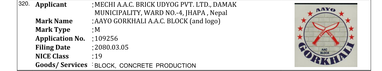 Original bulletin entry for AAYO GORKHALI A.A.C. BLOCK (and logo)