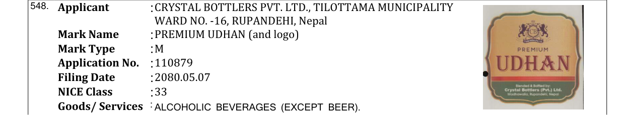 Original bulletin entry for PREMIUM UDHAN (and logo)