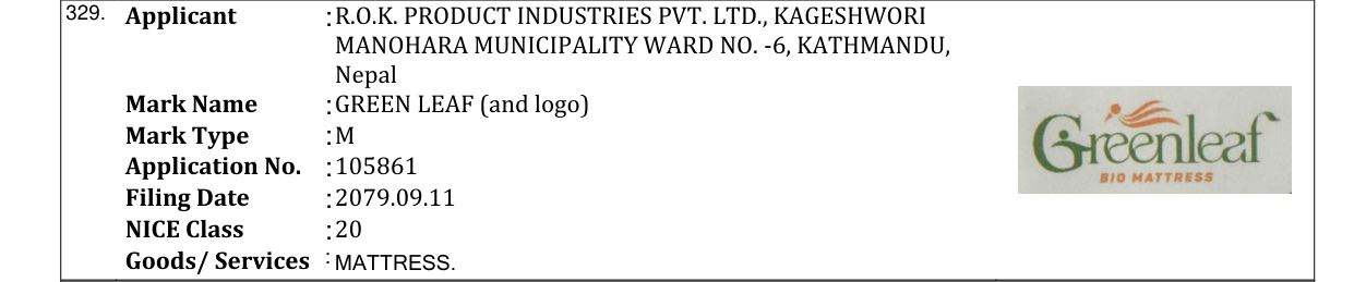 Original bulletin entry for GREEN LEAF (and logo)
