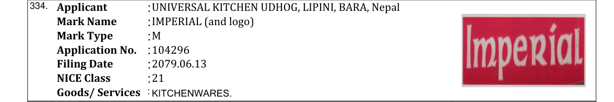 Original bulletin entry for IMPERIAL (and logo)