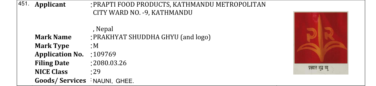 Original bulletin entry for PRAKHYAT SHUDDHA GHYU (and logo)