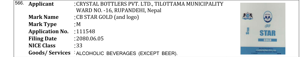 Original bulletin entry for CB STAR GOLD (and logo)