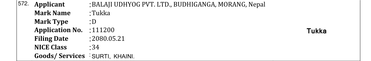Original bulletin entry for Tukka
