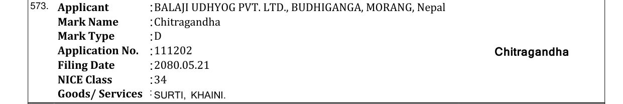 Original bulletin entry for Chitragandha