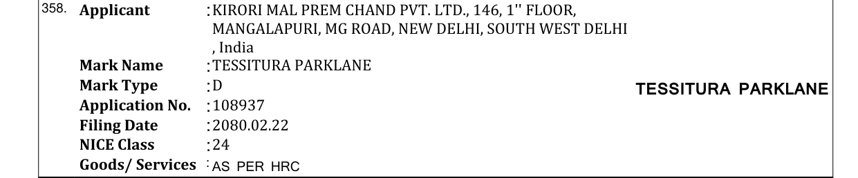 Original bulletin entry for TESSITURA PARKLANE