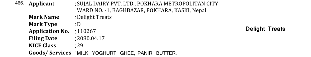 Original bulletin entry for Delight Treats