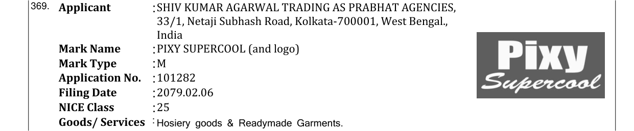 Original bulletin entry for PIXY SUPERCOOL (and logo)