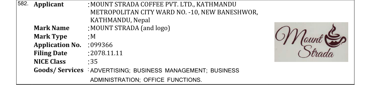 Original bulletin entry for MOUNT STRADA (and logo)