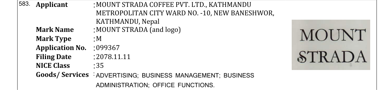 Original bulletin entry for MOUNT STRADA (and logo)