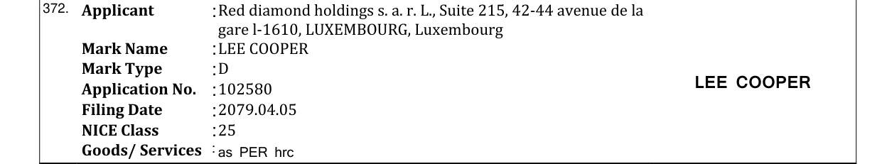 Original bulletin entry for LEE COOPER