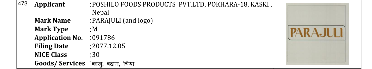 Original bulletin entry for PARAJULI (and logo)