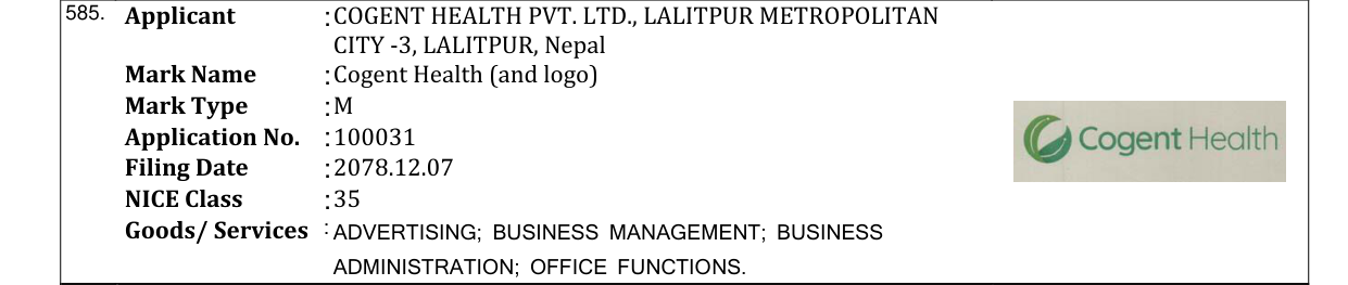 Original bulletin entry for Cogent Health (and logo)