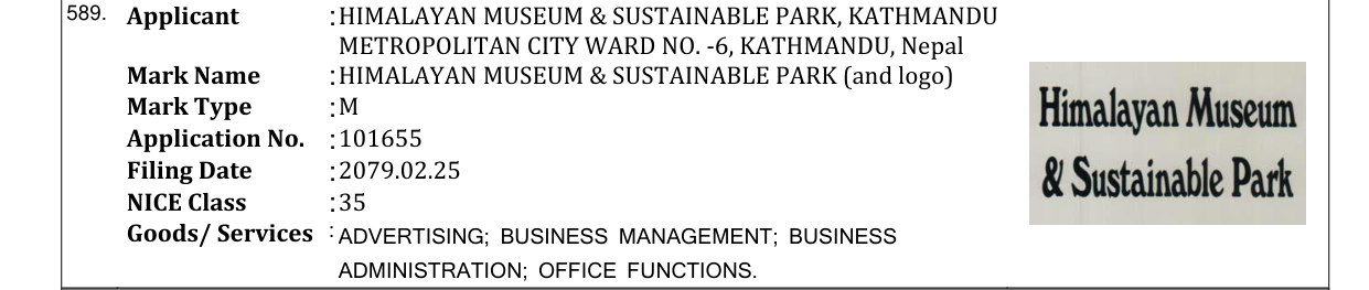 Original bulletin entry for HIMALAYAN MUSEUM & SUSTAINABLE PARK (and logo)