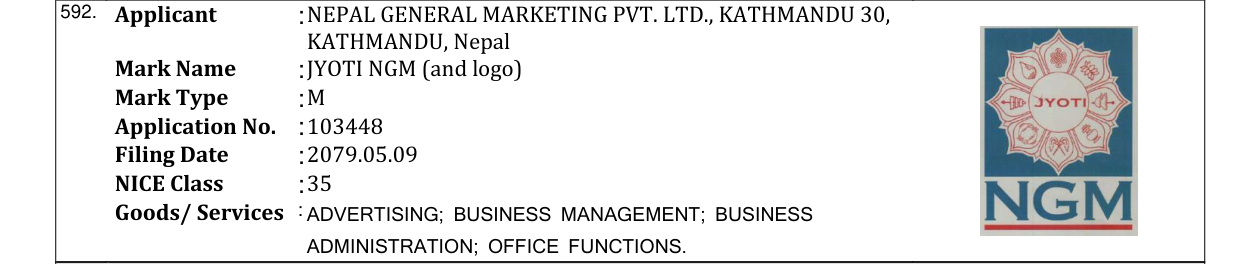 Original bulletin entry for JYOTI NGM (and logo)