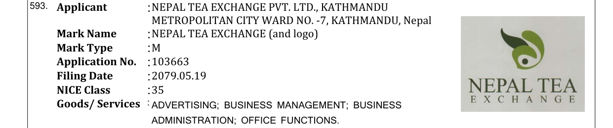 Original bulletin entry for NEPAL TEA EXCHANGE (and logo)