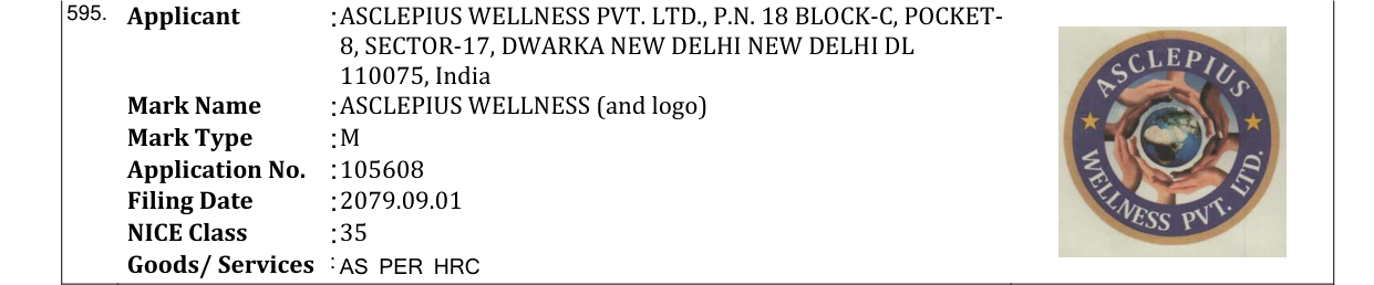 Original bulletin entry for ASCLEPIUS WELLNESS (and logo)