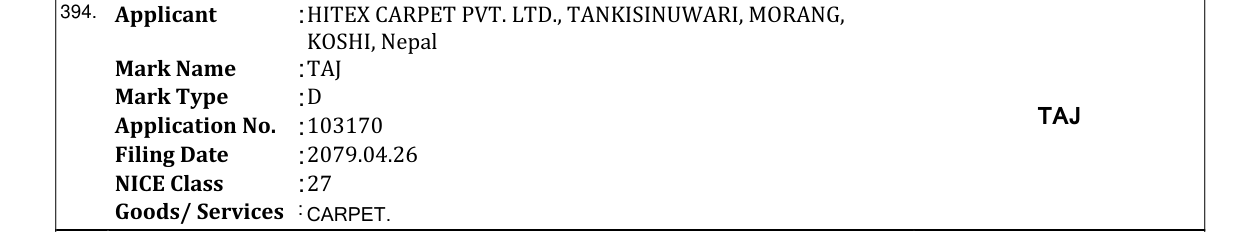 Original bulletin entry for TAJ