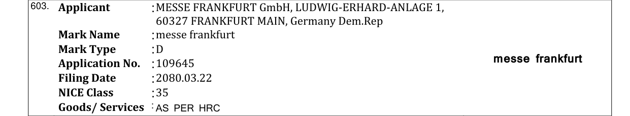 Original bulletin entry for messe frankfurt