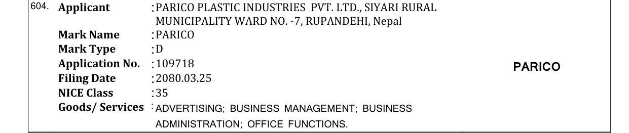 Original bulletin entry for PARICO
