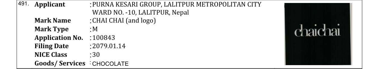 Original bulletin entry for CHAI CHAI (and logo)