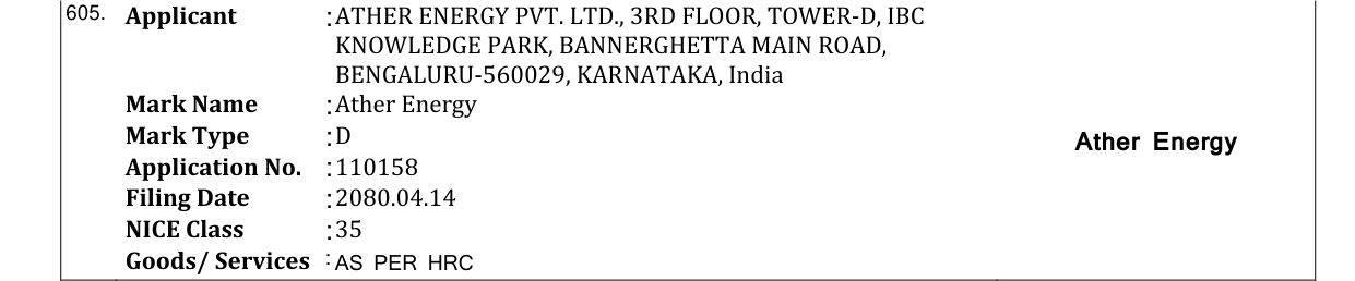 Original bulletin entry for Ather Energy