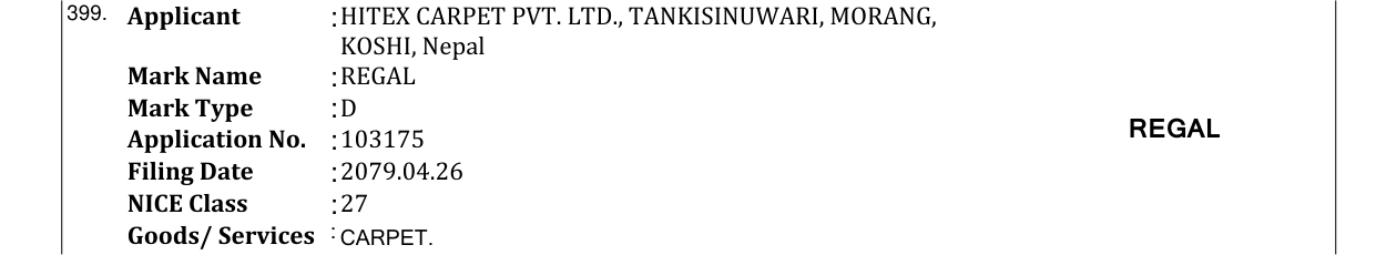 Original bulletin entry for REGAL