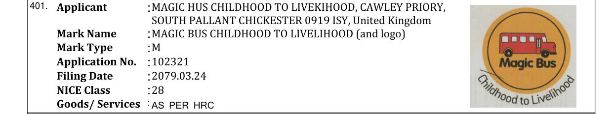 Original bulletin entry for MAGIC BUS CHILDHOOD TO LIVELIHOOD (and logo)