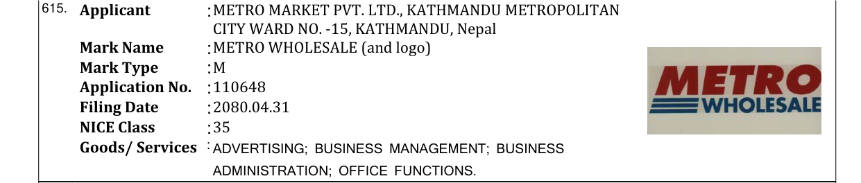 Original bulletin entry for METRO WHOLESALE (and logo)
