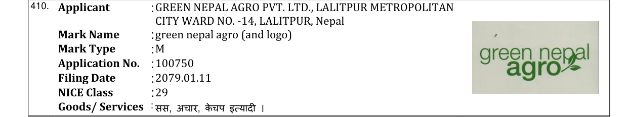 Original bulletin entry for green nepal agro (and logo)