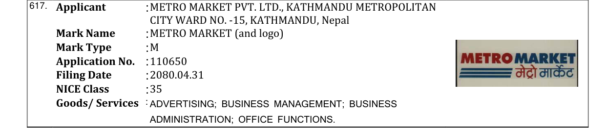 Original bulletin entry for METRO MARKET (and logo)